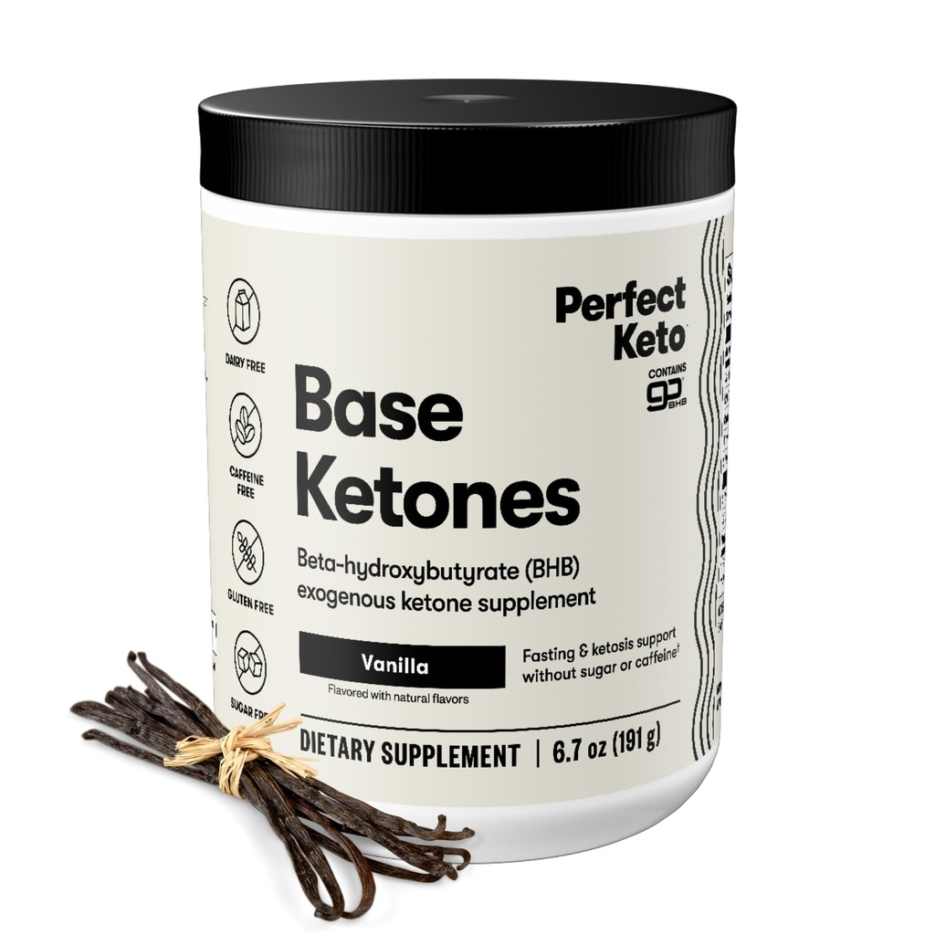 Polvere di chetoni esogeni di Keto Perfetto, BHB Salts Supplemento per Ketosis & Fasting, Plus Electrolytes per l'idratazione, Caffeina Free Energy, Keto Diet, Focus & Workout Support, Vanilla, 6.7 oz