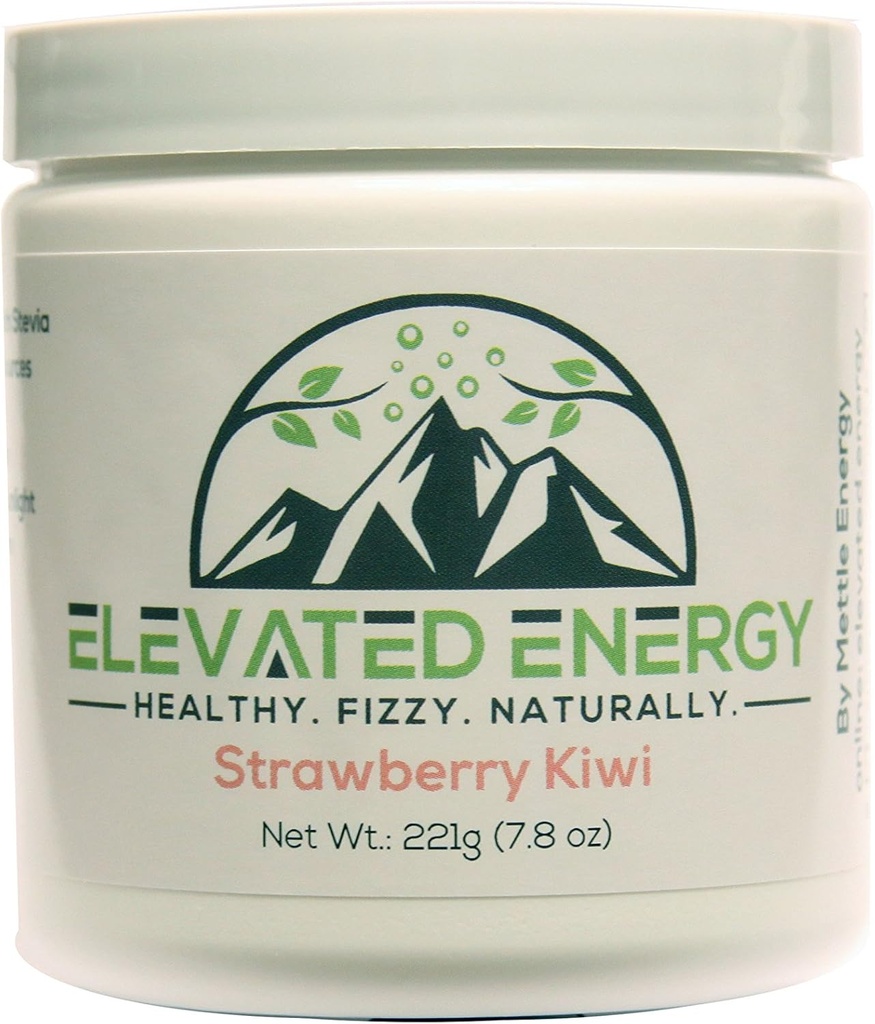 Polvere di bevanda di energia sana - Stevia e caffeina naturale | Miscela di bevanda di energia elevata Fizzy | Fragola Kiwi | 30 Serve
