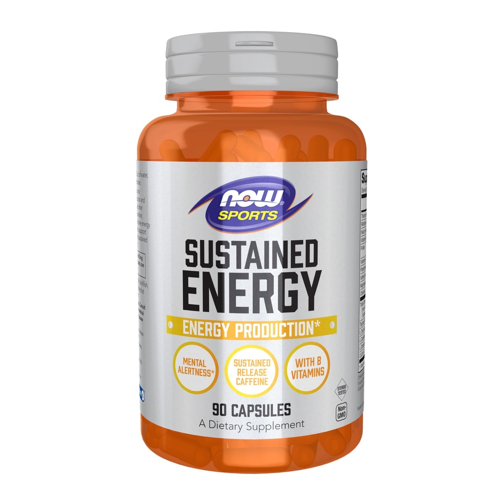 NOW Foods Sports, produzione di energia sostenibile* Allertezza mentale* Rilascio prolungato Caffeina con B Vitamine 90 capsule di veg