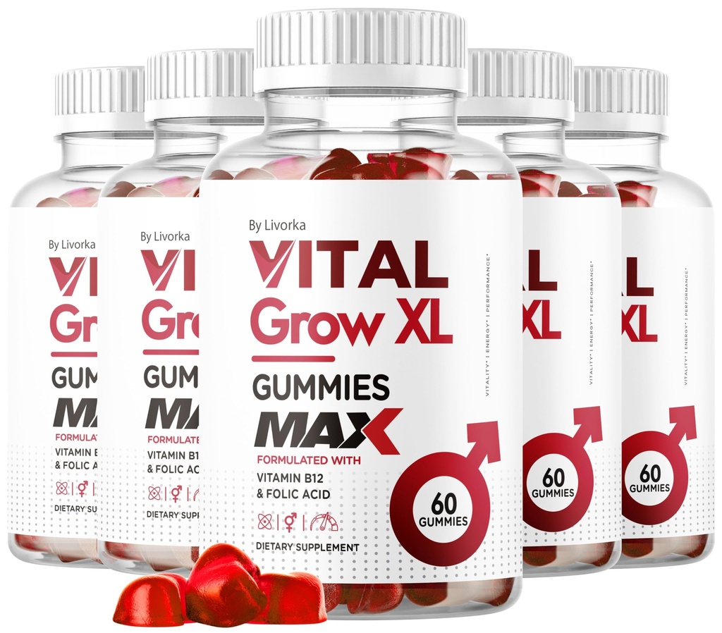 (5 Pack) Vital Grow XL Gummies Uomo - Gummies Performance Uomo 1050MG Vital GrowXL Blend, Vital Growth Gummy Advanced Formula, 300 Gummies per 5 Mesi