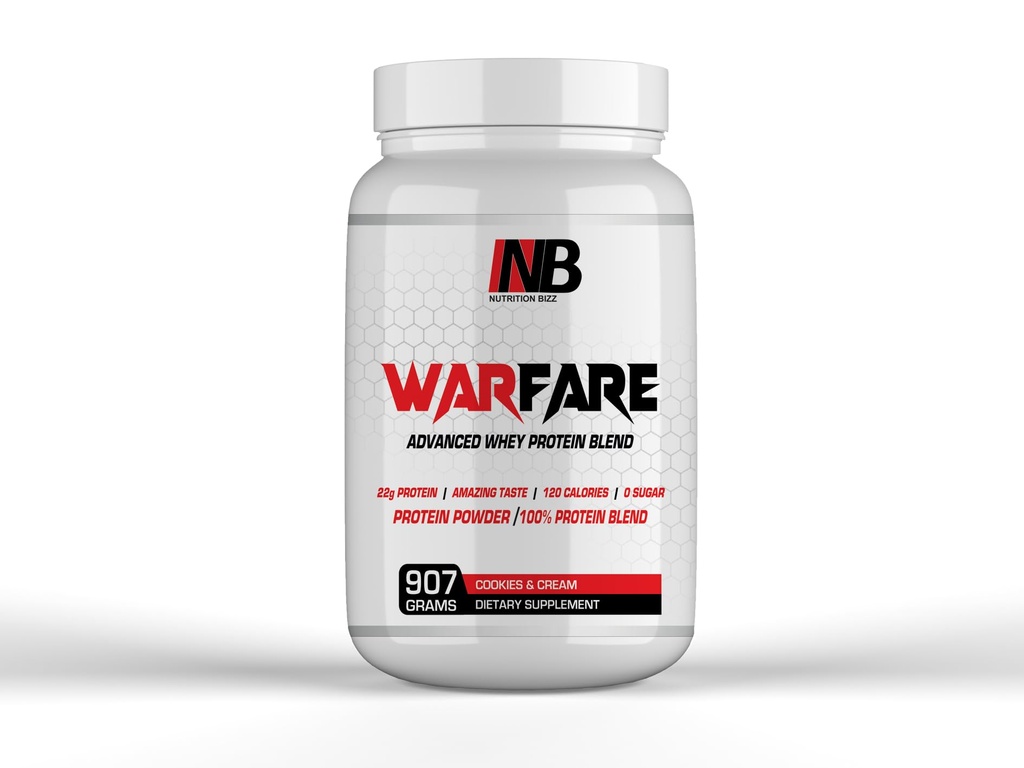 Warfare 2 lbs Advanced Whey Protein Blend 22g Protein per Serving Amazing Flavors (2 lbs, Cookies e Crema)