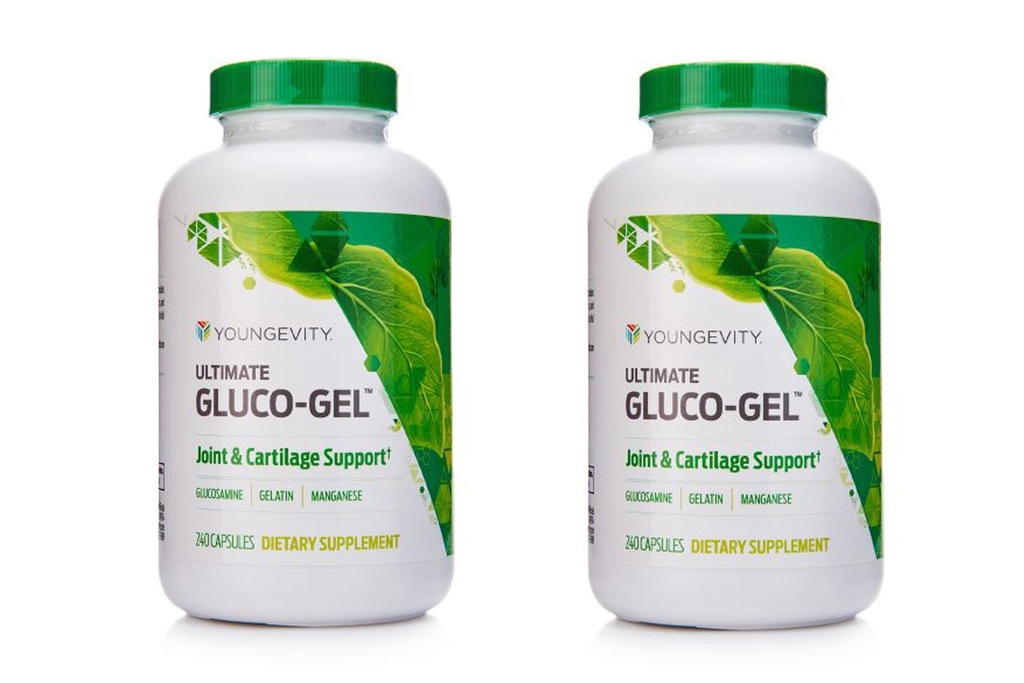 Youngevity Ultimate Gluco-Gel -for Joints, Tendons, Bones & Cartilage | Contiene Glucosamine, Gelatin & Manganese | 240 Capsule | 2 Bottiglie