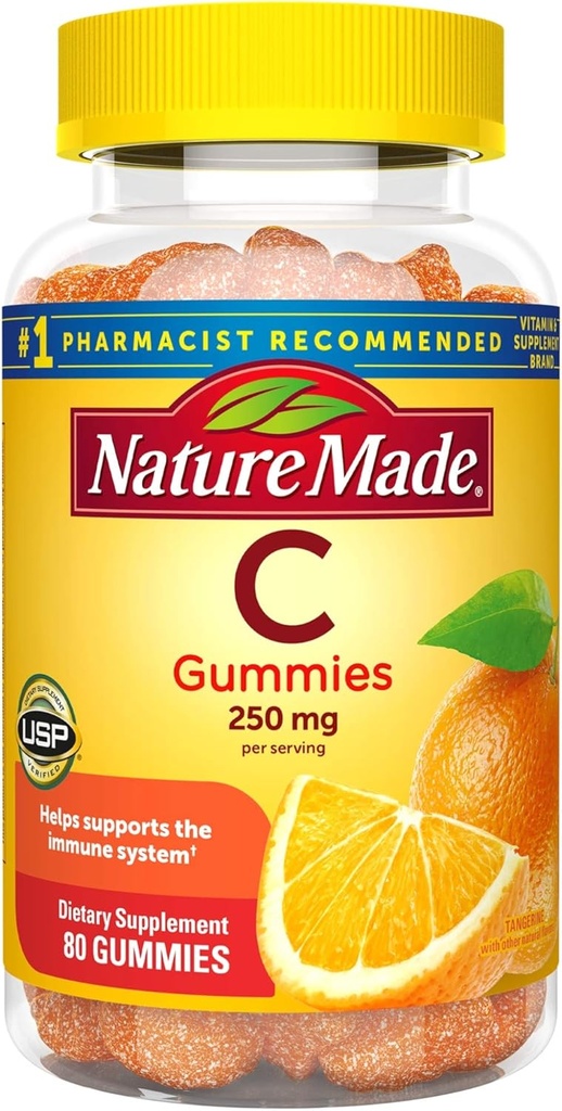 Vitamina C Gummies 250 mg, 80 conta, per il supporto immunitario, supporto antiossidante, supporto del collagene per la salute della pelle, Tangerine