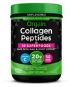 Polvere di collagene idrolizzata dell'orgaina + 50 Superfood organici per le donne e gli uomini, 20g di collagene di erba con vitamina C, non aromatizzato - Capelli, Pelle, Unghie, & supplemento di supporto comune, Non-OGM, Tipo I & III, 1lb