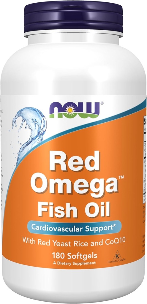 NOW Alimenti Integratori, Rosso OmegaTM con CoQ10 30 mg e Omega-3 Fish Oil, Supporto cardiovascolare*, 180 Softgels