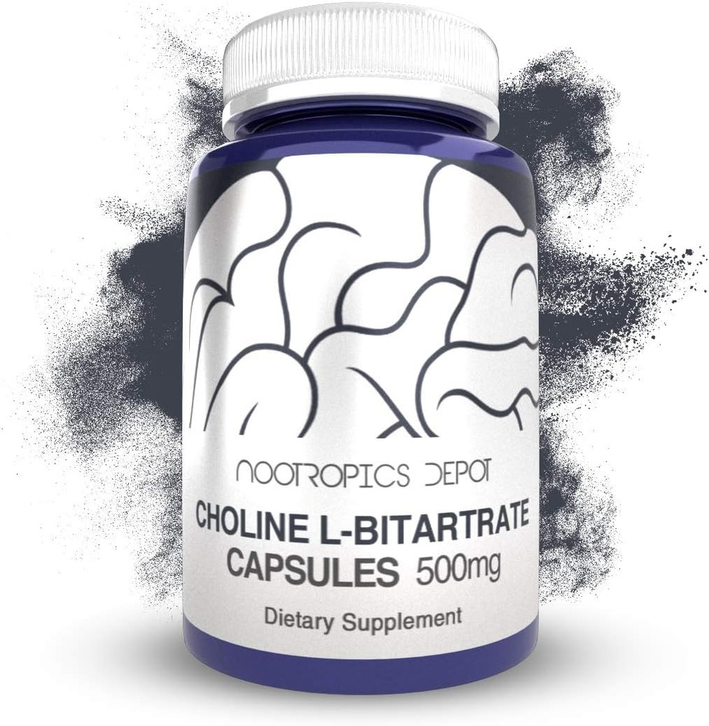 Choline L-Bitartrate Capsule 500mg (180 Count) | Supplemento Choline | Supporta funzione cognitiva, prestazioni mentali e resistenza fisica
