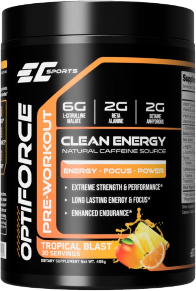 Polvere di supplemento tropicale della lama pre-allenamento dello sport EC - Energia pulita e caffeina naturale w/Long-Lasting Endurance e messa a fuoco - 30 Serve