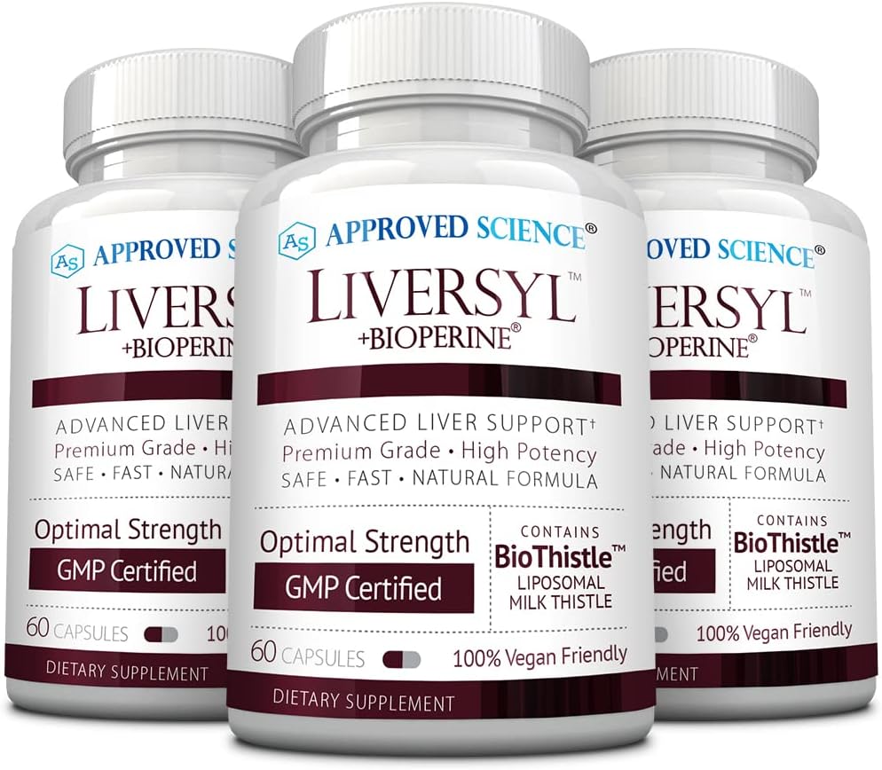 Approved Science Liversyl - Support Optimal Liver Function - Cleanse and Detox - Veloce ed efficace - Thistle di latte, estratto di carciofo, e Bioperine - Vegan - 180 Conte - 3 Mesi di alimentazione - Made in USA