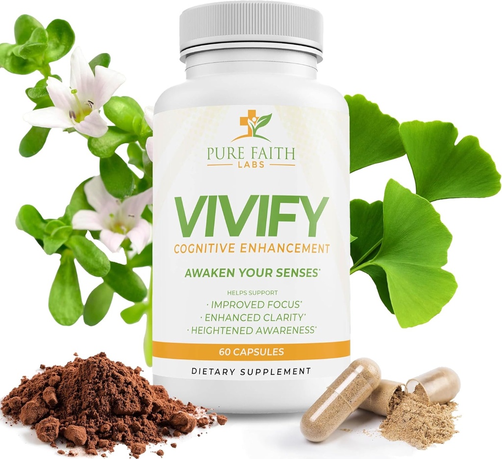 Vivify Brain Booster | Focus on Your Faith and Family | Boost Energy and Overall Health (1 Mese di fornitura, 60ct)