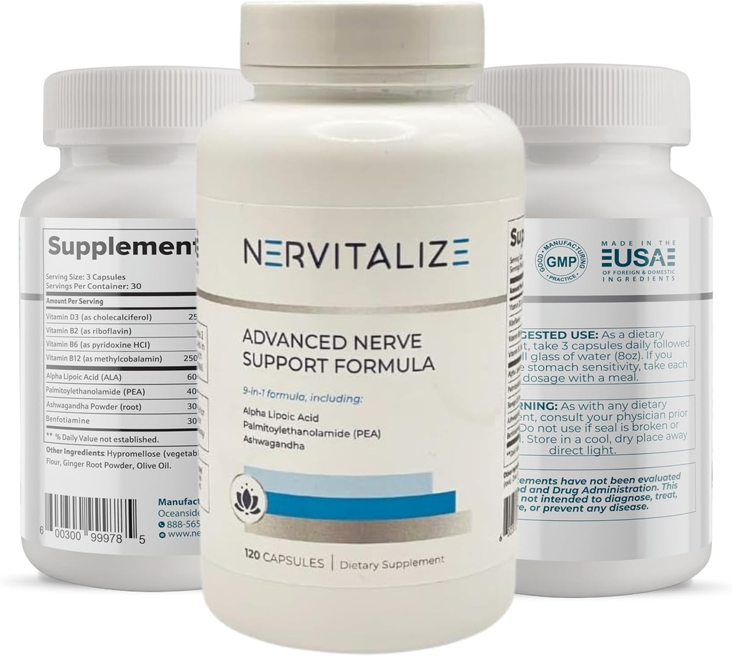 Formula di supporto Nerve avanzata con 600 mg di acido lipoico puro alfa e Palmitoylethanolamide (Pea) supplemento di supporto neuropatia - Fortify Nerves - Miglior supporto periferico - 120 capsule