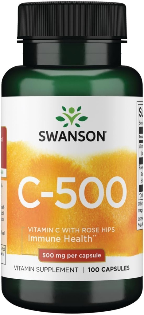 Swanson Vitamina C con Rose HIPS Sistema Immune Supporto Pelle Cardiovascolare Salute Antiossidante Supplemento 500 mg 100 capsule