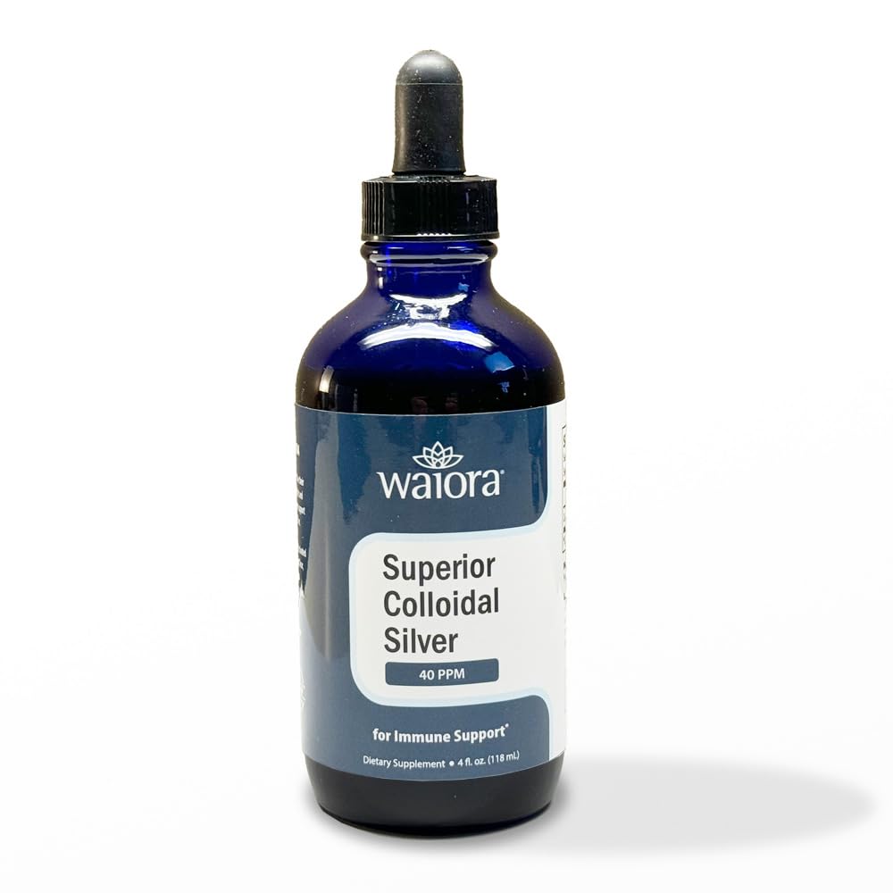 Superior Colloidal Silver, Waiora, Liquid Mineral Supplement, 40 PPM, per il supporto immunitario, Bottiglia di vetro blu con Dropper (1 bott/22 serv.)