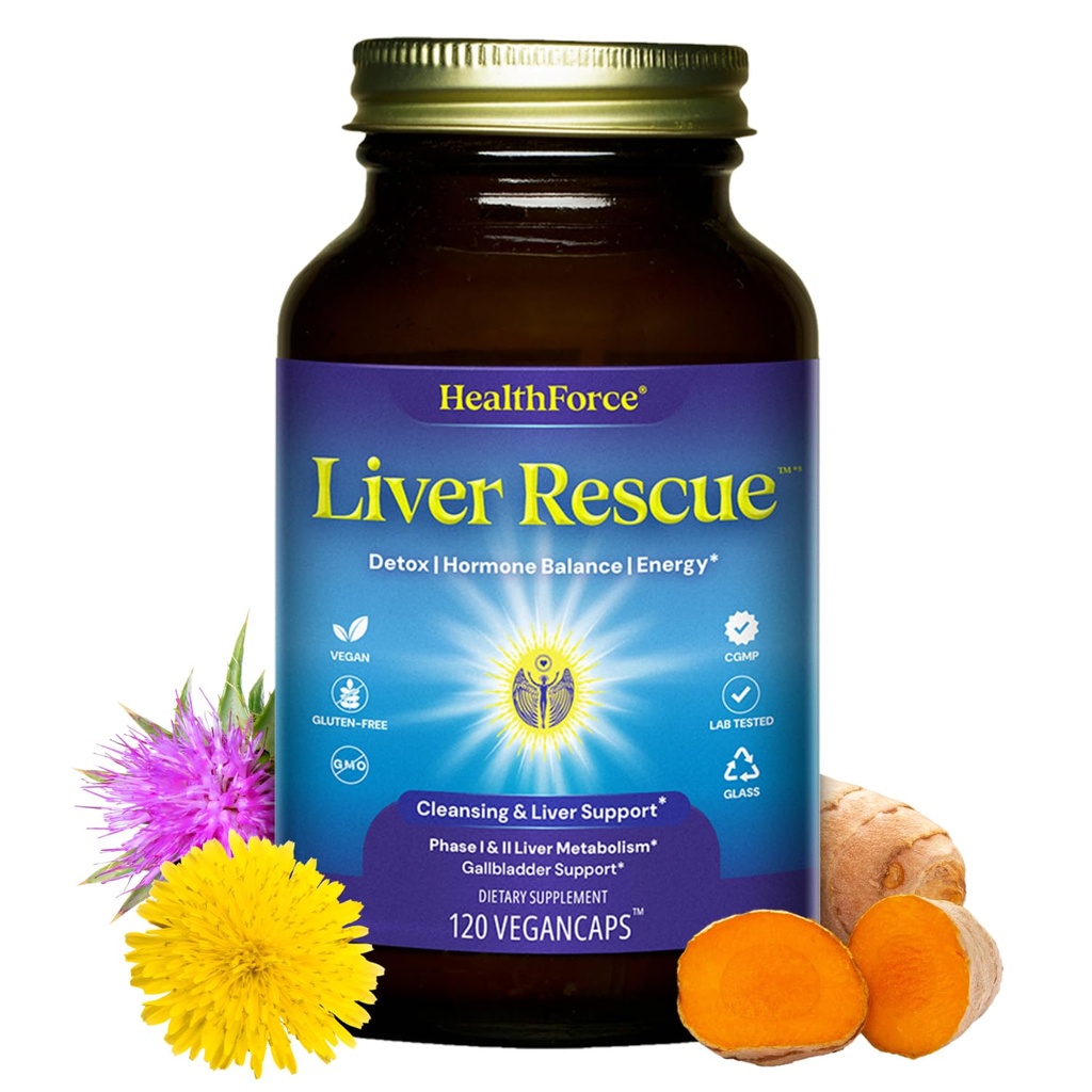 HealthForce SuperFoods Liver Rescue - Natural Liver Cleanse - with Milk Thistle & Dandelion Root - Gluten-Free & Vegan - 120 Capsule