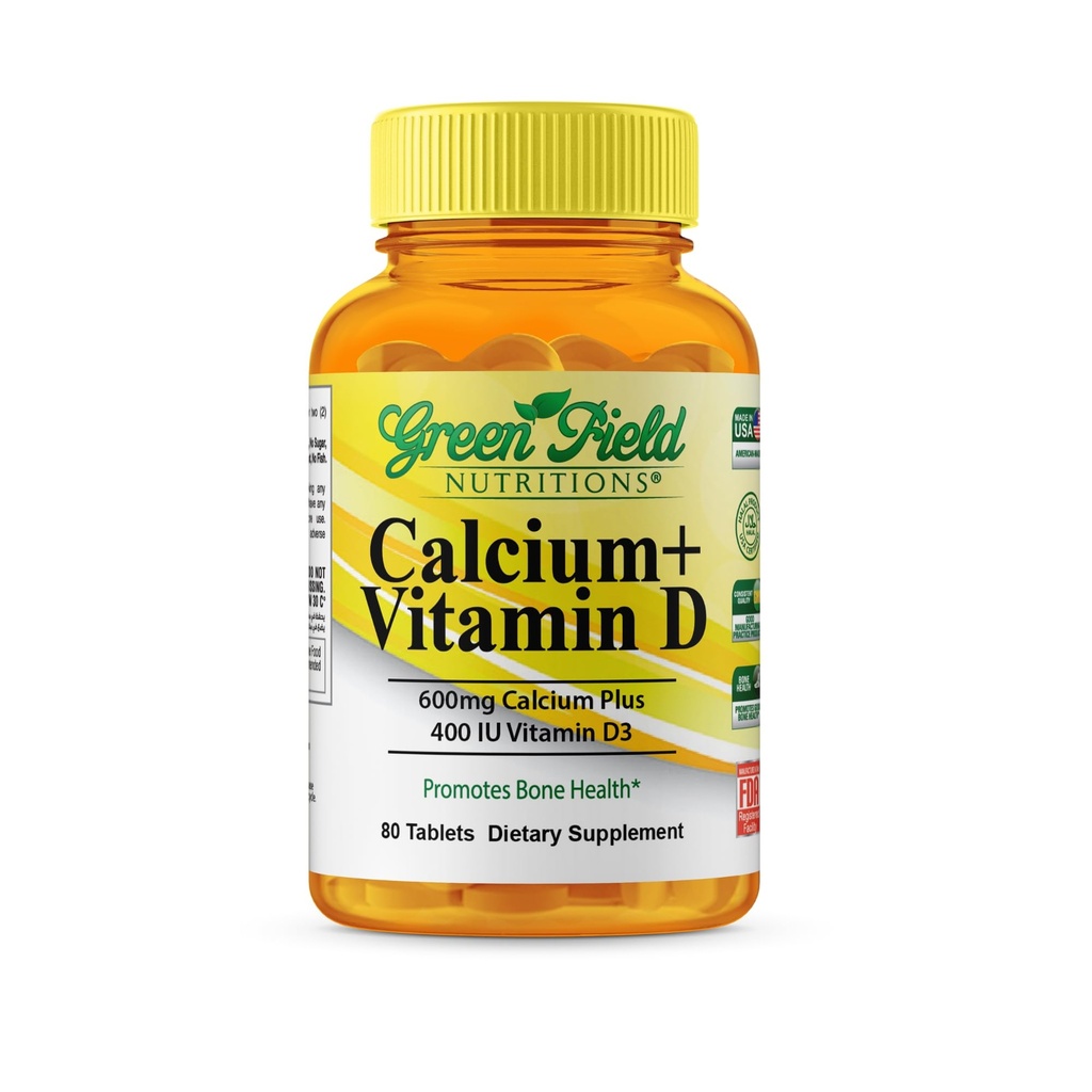 Greenfield Nutritions Halal Calcium Tablets with Vitamin D3 - Halal Calcium 600mg with Vitamin D3 400IU - 90 Vitamine Halal Calcium Tablets for Women and Men, Supports Bone Teeth and Immune Health