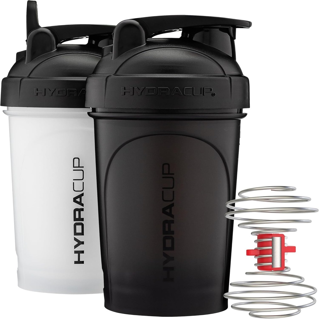 Hydra Cup ProFlow Shaker Bottiglie | Tazze di Shaker Proteine con Whisk Ball, Leak-Proof Lid, Manico di Carry Nascosto | BPA-Free Gym Mixer per Protein Powder, Integratori di miscelazione (2 Pack con Power Whisk)