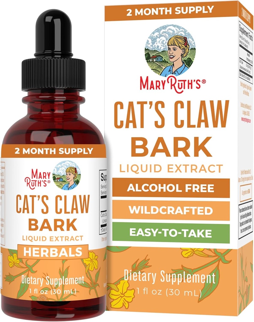 MaryRuth Organics Cat's Claw Herbal Liquid Drops | 2 mesi di fornitura | Gatti non aromatizzati Claw Tincture | Uncaria tomentosa | Progetto non OGM verificato | Vegan | Gluten Free | Sugar Free | 1 Fl Oz