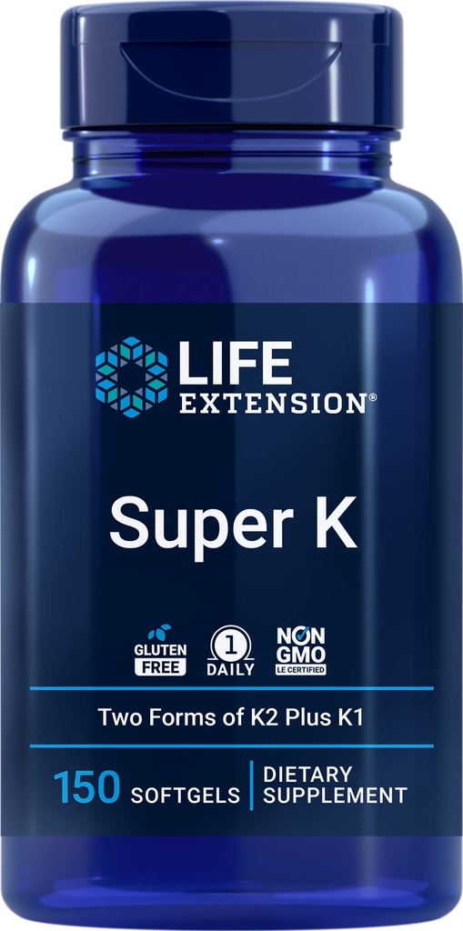 Estensione della vita Super K, 150 Softgels, con vitamina K1 e K2 - MK4 & MK7
