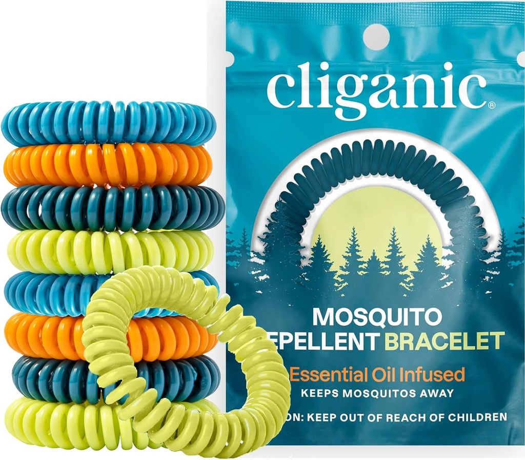 Cliganic 25 Pack Bracciali a Mosquito Repellent per Adulti e Bambini - Bande Naturali senza DEET, Avvolte individualmente