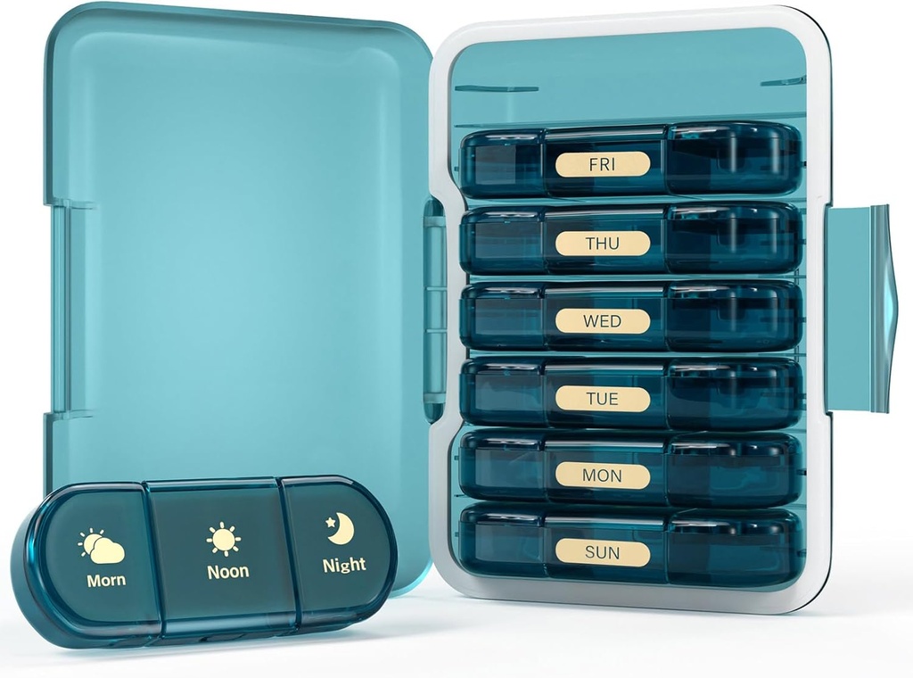 Organizzatore di pillole settimanali 3X al giorno, 7 Day Pill Box 3 volte, portatile per il caso di pedaggio per le pillole/Vitamin/Fish Oil/Medication/Supplements (3x7 Blu)