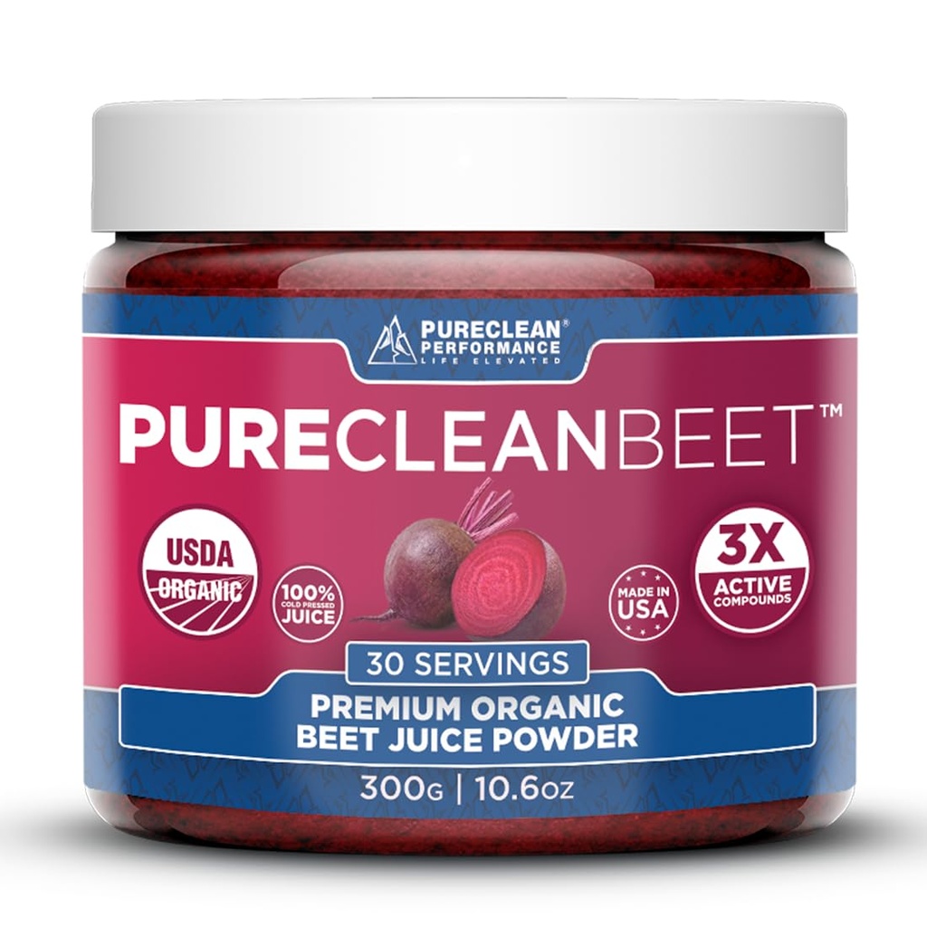 Polvere di succo di barbabietola Premium della barbabietola PureClean - Supporto di ossido nitrico organico al 100% per la circolazione maggiore 3X clinicamente provata, Endurance & Energy - Pressed, Eco Friendly, USA - 30 Serve