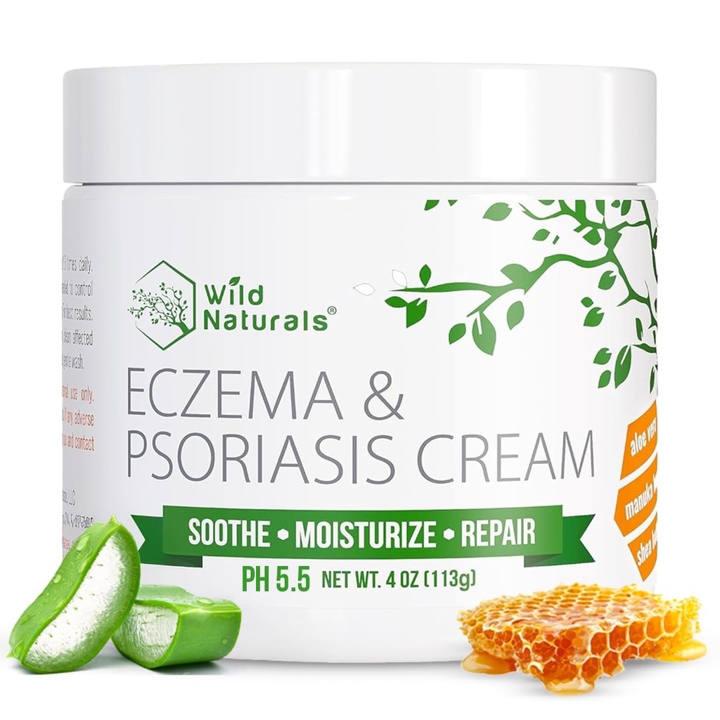 Wild Naturals Eczema & Psoriasis Crema per pelli secche, prurito – Eczema Rilievo per adulti e bambini – Crema idratante di psoriasi con miele di Manuka