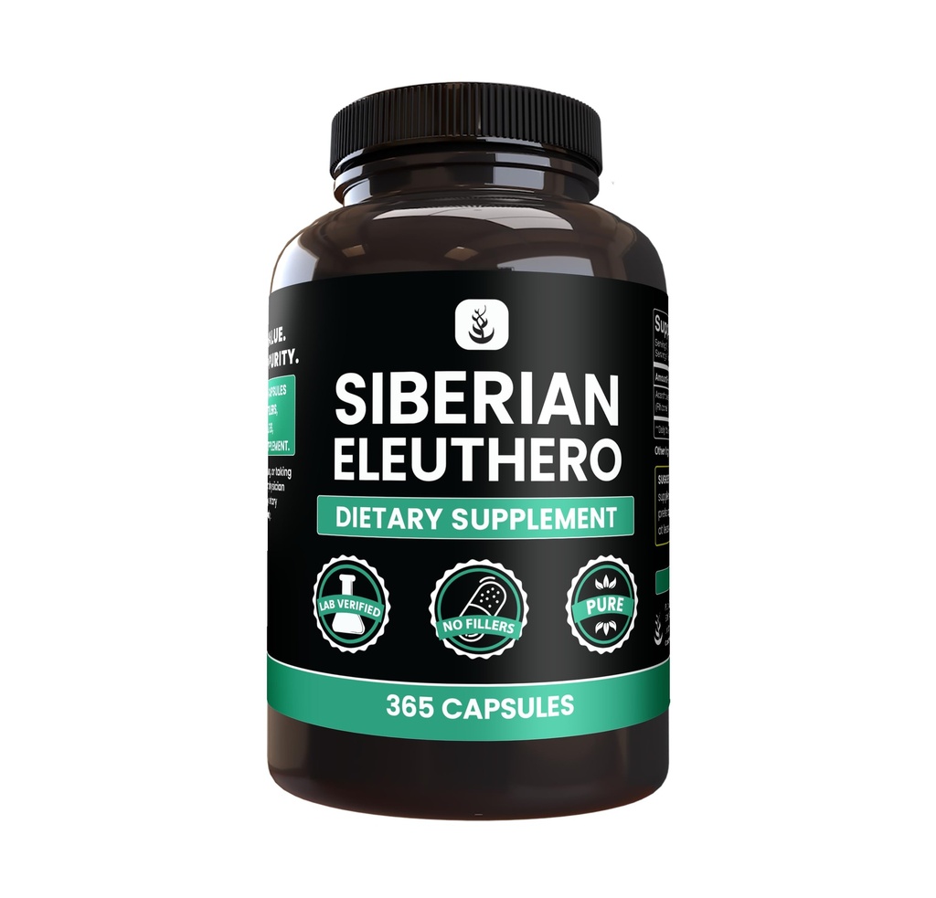 PURE INGREDIENTI ORIGINALI Eleuthero siberiano, Sempre puro, Nessun Additivo o Filler, Lab verificato (365 conteggio (Pacchetto di 1))