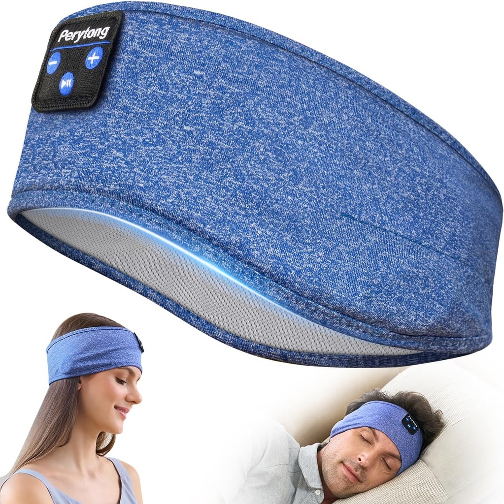 Perytong Bluetooth Headband Cuffie, Cuffie a pelo Bluetooth per Dormitori laterali - Fascia a pelo con sottile altoparlante Microfono Handsfree Idee regalo per le donne Uomini