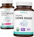 Supporto di lattazione & Lions Mane (1-mese di alimentazione) Mamme Bundle di sostegno organico di lattazione - Aiuto per le madri infermieri (60 capsule) & Organic Lions Mane Mushroom 10:1 estratto (60 capules)