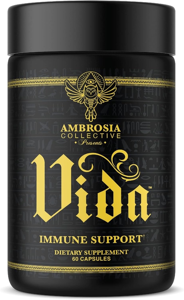 Ambrosia Vida Immunity Support, Elderberry, Vitamina C, Vitamina D e Zinc Supplement, Sistema immunitario Booster (60 capsule)