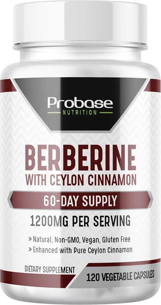 Probase Nutrition Berberina con Cinnamon Extract - Gluten Free e Vegan - 120 capsule - 1200mg per Serving