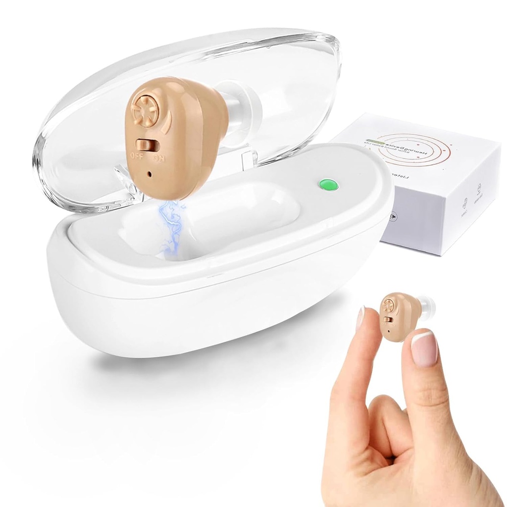 Amplificatore acustico, Apparecchi acustici ricaricabili per anziani e adulti con controllo del volume, Amplificatore acustico cancellante rumore, Uso laterale singolo