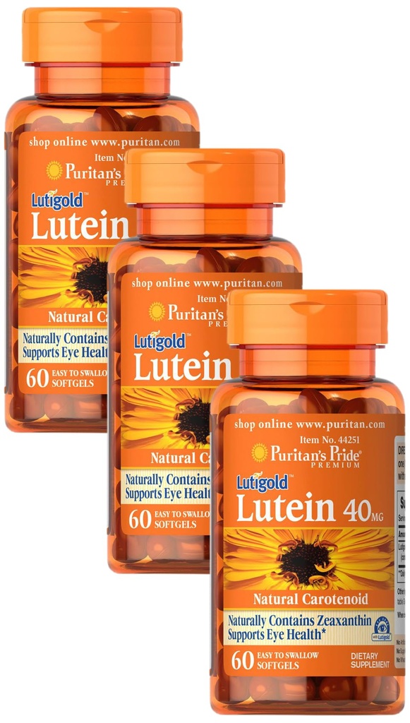 Puritan's Pride Lutein 40 Mg con Zeaxanthin, aiuta a sostenere la salute degli occhi*, Whole Bean, 60 Ct, (Pack of 3)