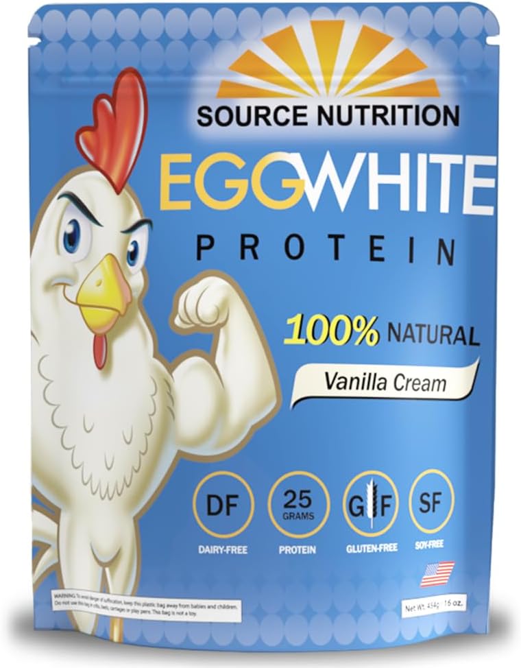 TradeKing 1 lb Egg White Protein Powder by Source Nutrition - 25 Grammi Protein, Costruisci il muscolo magro, Latticini Free - Vanilla Cream
