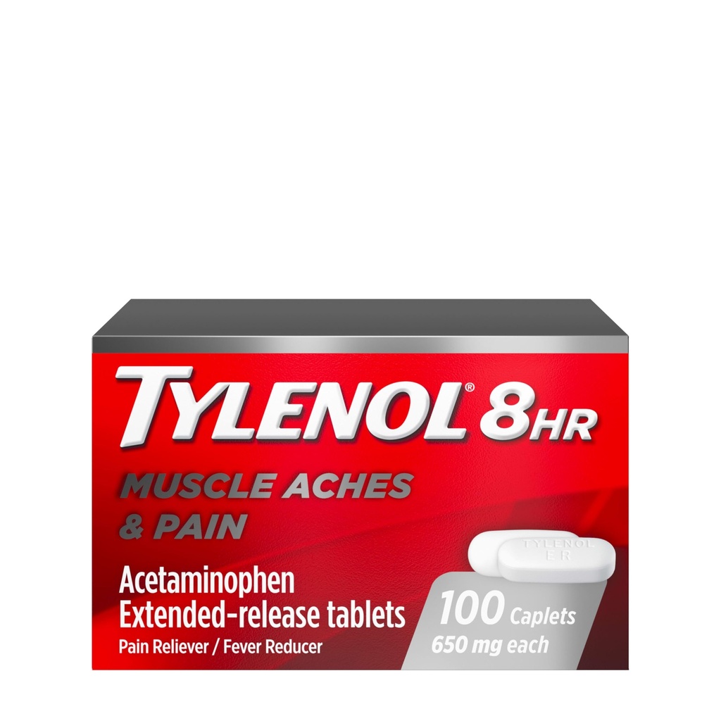 Tylenol 8 ore Acetaminophen 650 mg Extended Release Caplets, Fast Acting Bi-Layer Design, Quick & Long Lasting Pain Relief per muscolo, Joint, Back & Arthritis Aches, Fever Riduttore, 100 Conte
