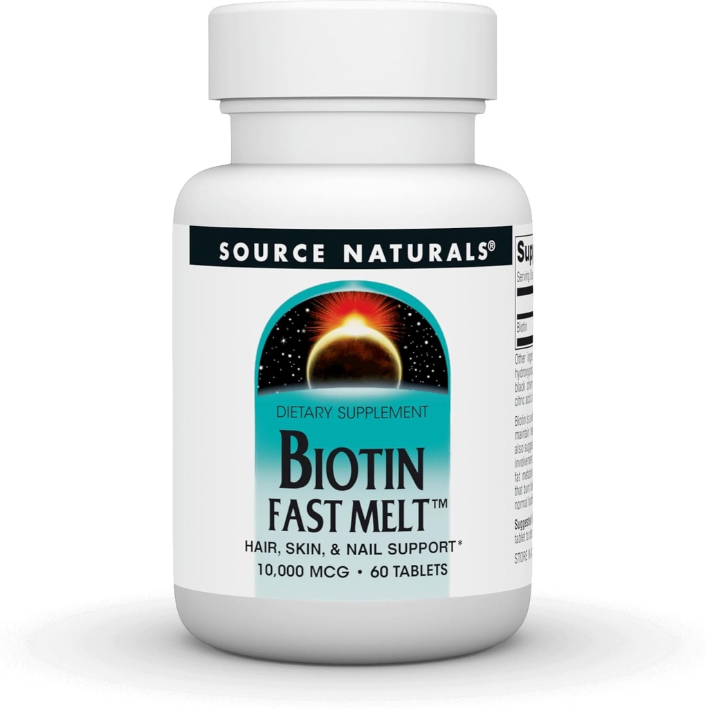 Fonte Naturals Biotin Fast Melt, Hair Skin e Nail Support*, 10.000 mg - 60 compresse di fusione veloci