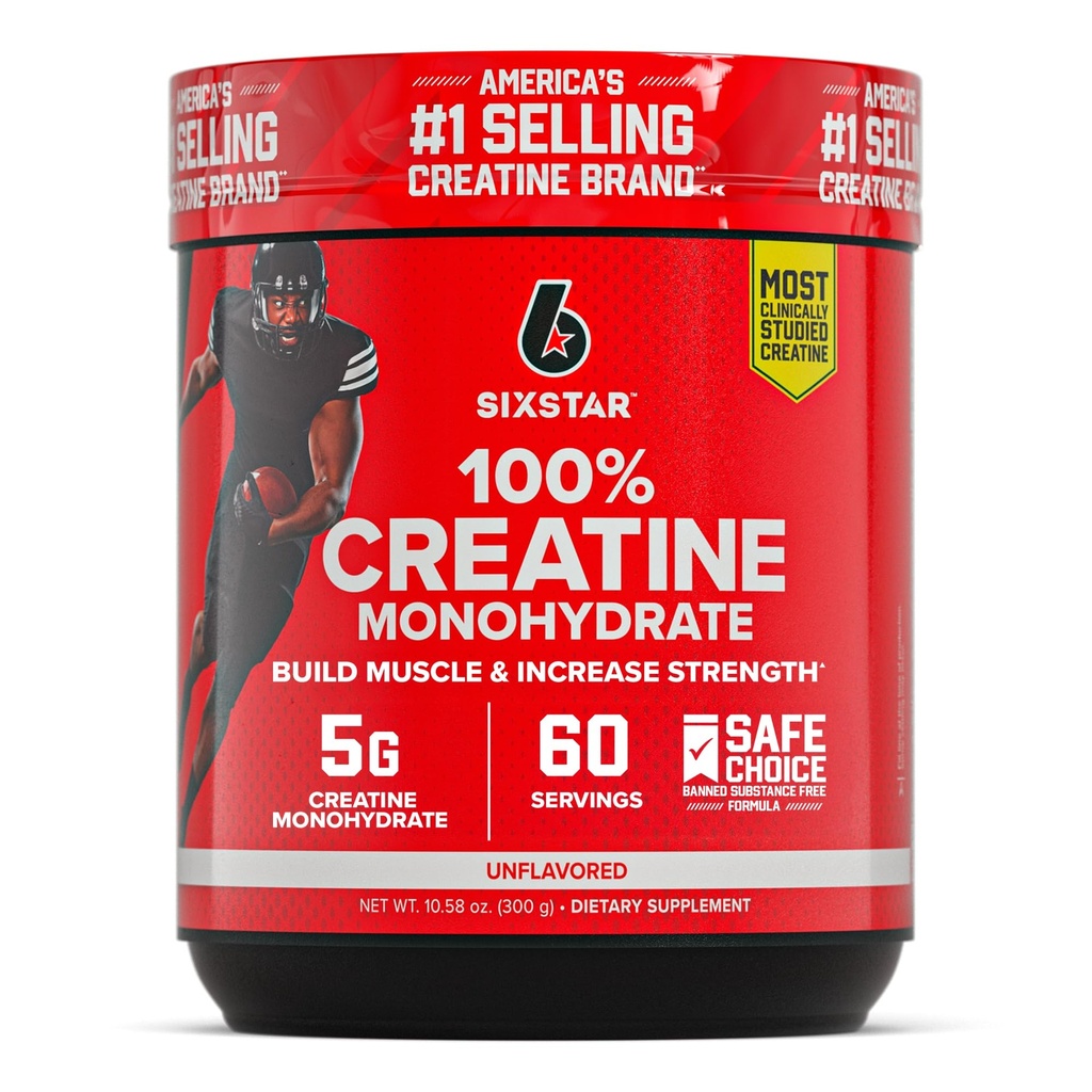 Polvere di monoidrato di creatina di sei stelle al 100% - Integratore di monoidrato di creatina non aromatizzato per prestazioni di allenamento, costruzione del muscolo e resistenza - Polvere di creatina per le donne e gli uomini - 60 Serve