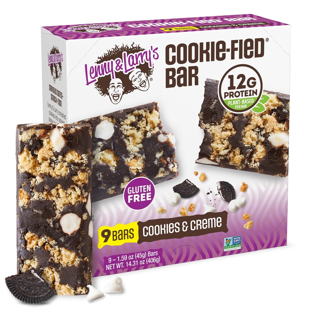 Lenny & Larry's Cookie-fied Protein Bar – Cookies & Creme Vegan Protein Bars 9x45g – Snacks sani con 12g Proteine vegetali & 5g Fibra – Barra di alimentazione senza glutine, Keto Friendly, Non-GMO & Vegan
