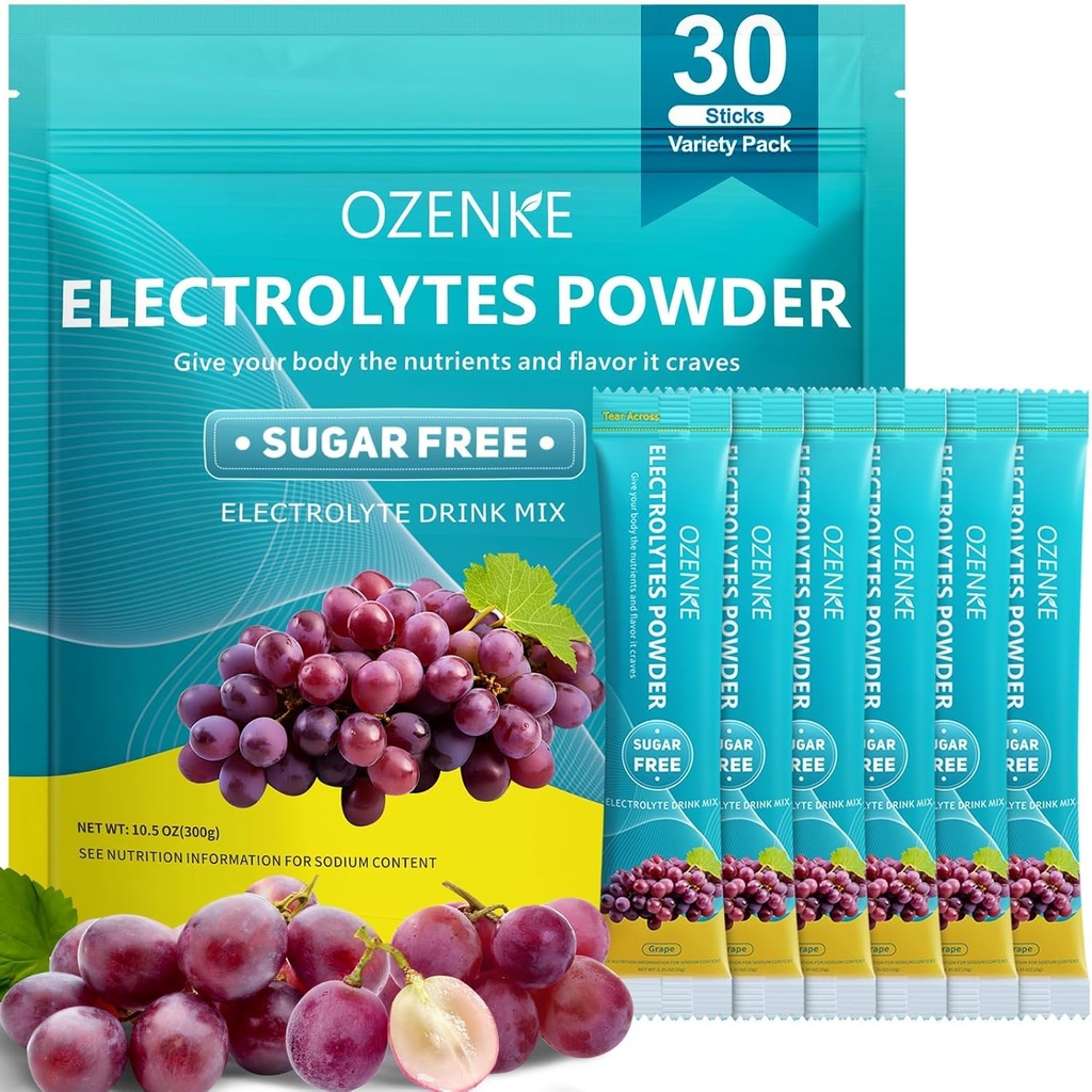 Imballaggi per l'idratazione senza zucchero, Electrolyte Bevande Miscela idratazione portatile Packets per rapida idratazione, Uva Flavor, 30 Stick