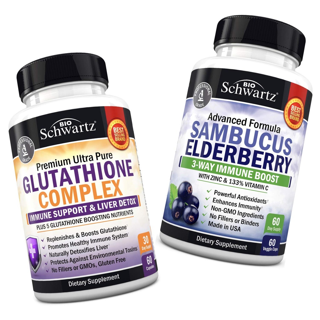 Glutathione Complex con Estratto di cardo di latte, Vitamina C & Quercetin + Sambucus Elderberry Capsule con Zinc & Vitamina C - Formula Antiossidante Naturale - Promuove il fegato & Supporto immunitario