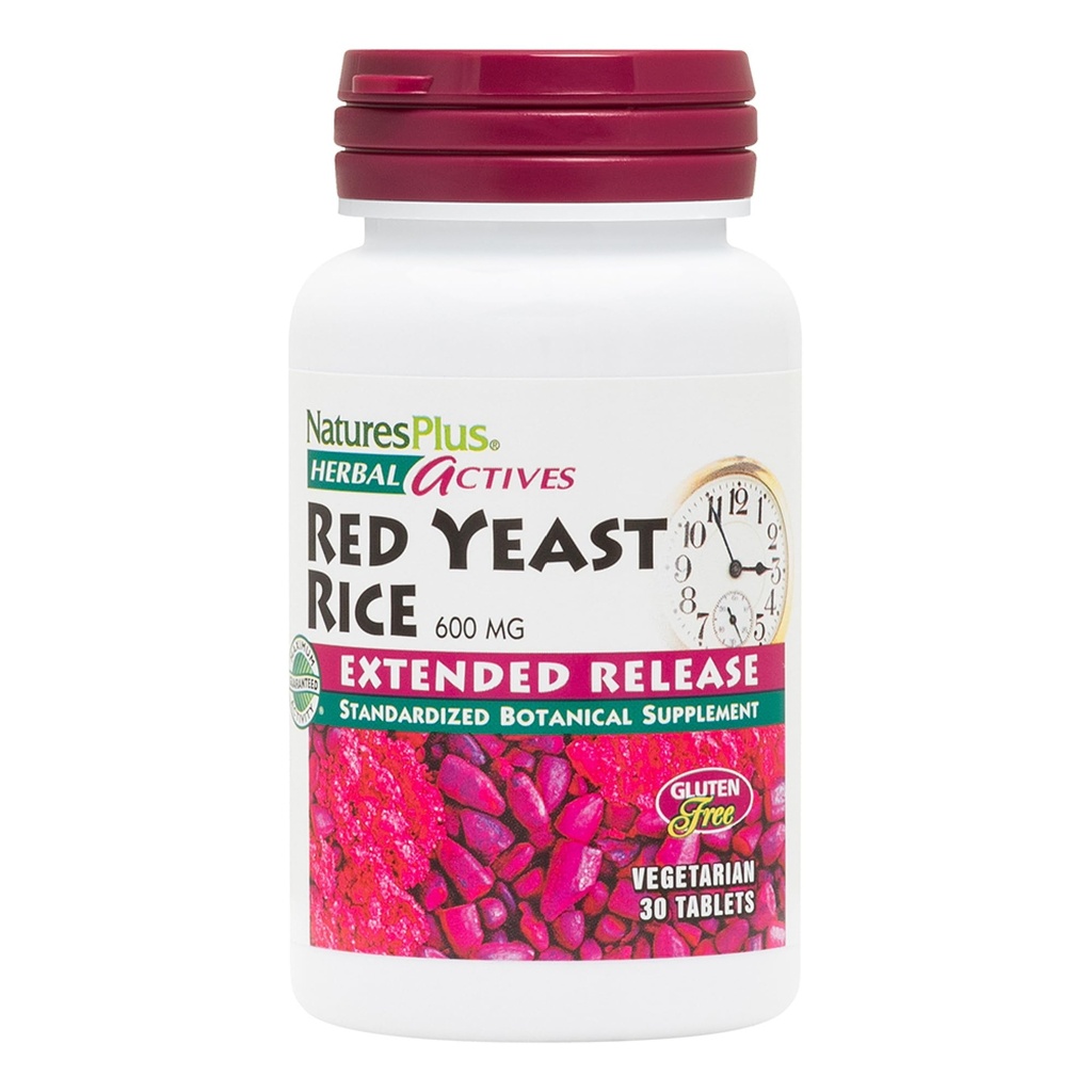 Natures Plus Herbal Actives Rice rosso lievito, rilascio esteso - 600mg, 30 Vegan compresse - Supplemento erbe - Vegetariano, Senza glutine - 30 Serve