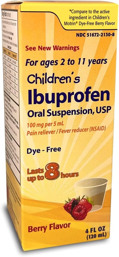Sospensione Orale Ibuprofene dei bambini di Taro 100 mg per 5 mL, 4 Fl Oz, Riduttore di dolore e febbre per età 2-11 anni, Dye-Free, Aroma di bacche