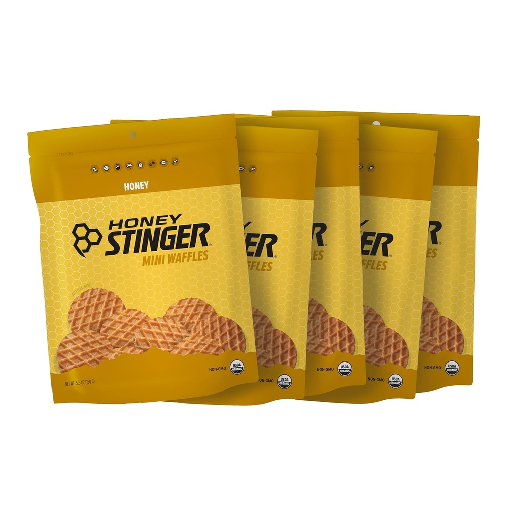 Miele Stinger Organic Mini Miele Waffles, Energy Stroopwafel per Esercizio, Endurance e Performance, Nutrizione Sportiva per Casa & Palestra, Pre e Post Workout, 5 Borse, 26.5 Ounce