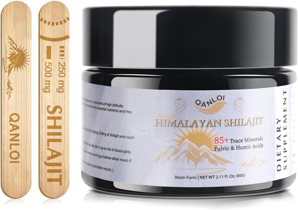 Shilajit per Men-Natural Shilajit Resina con Humic e Fulvic Acid Supplement, Himalayan Shilajit Resin-120 Serving/60g (500mg)