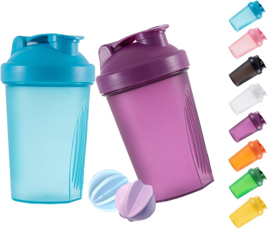 Shaker Bottiglia Proteine Shaker e 16-Ounce/400ML Shaker-Bottle con palle di whisky, plastica non-BPA (Blue+Purple(2PCS)))