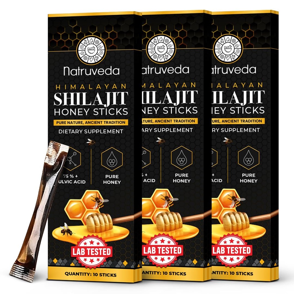 Himalayan Shilajit Bacche di miele per uomini e donne - 75%+ Acido Fulvic & Trace Minerals - Miele crudo, Zafferano & Himalayan Shilajit Resina - Stamina, Performance & Energy Support - (Pack of 30)