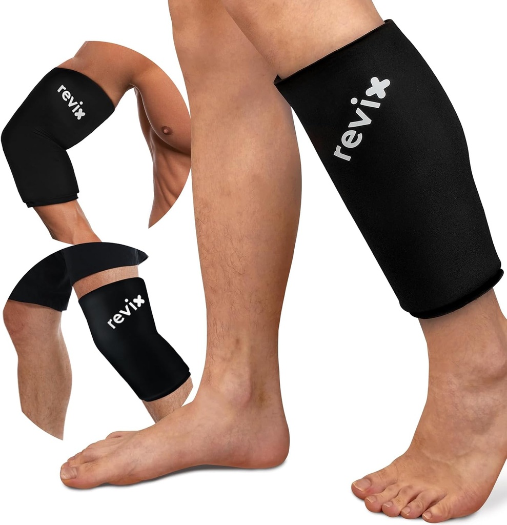 REVIX XL Shin Splints Ice manica, Calf Ice Packs per lesioni riutilizzabili, ginocchio, braccio & e gomito, manicotto a compressione gamba inferiore Cold Pack allevia danni e recupero di corsa, copertura a 360°