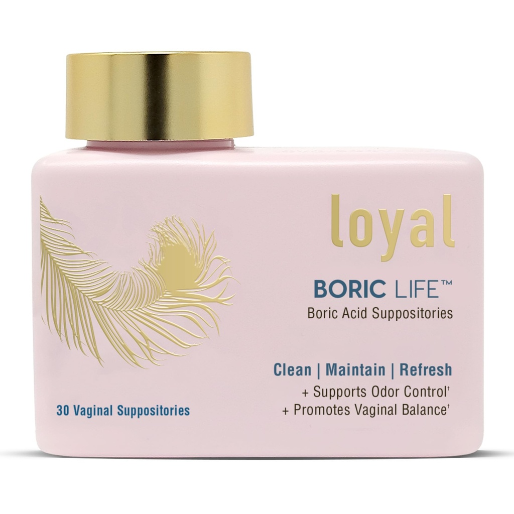 Loyal Boric Life - Boric Acid Vaginal Suppositories - 600mg - Supporta il controllo dell'odore - Promuove l'equilibrio vaginale - Soothes Discomfort - Made in USA - 30 Count