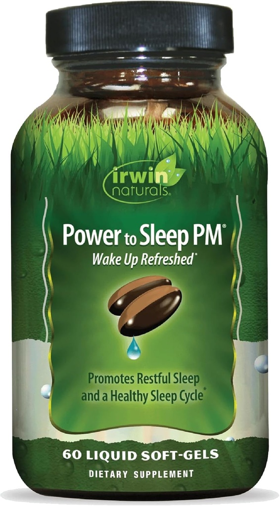 Irwin Naturals Power to Sleep PM - 60 Liquid Soft-Gels - con Melatonin, GABA, Ashwagandha, Valerian Root & L-theanine - 30 Serve