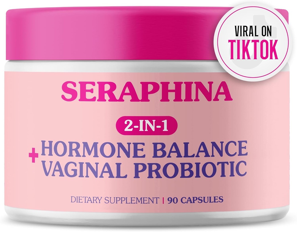 Seraphina Vaginal Probiotics 2-in-1 per le donne + equilibrio dell'ormone - 90 Capsule Cura Femminile Completa, PMS & Urinary Tract Health, Miscela Prebiotica, 10 miliardi di CFU, 6 Strains (90 Conte (Pack of 1))