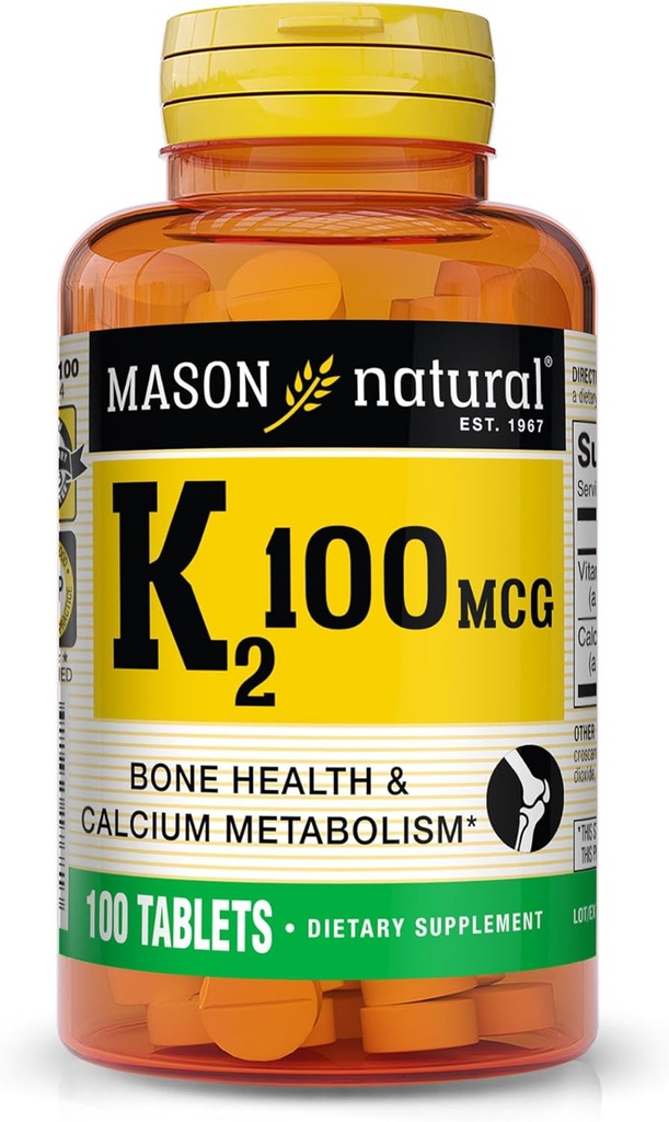 MASON Vitamina NATURAL K2 100 mcg con Calcio, Supporta Bone, Heart & Muscle Health, 100 compresse